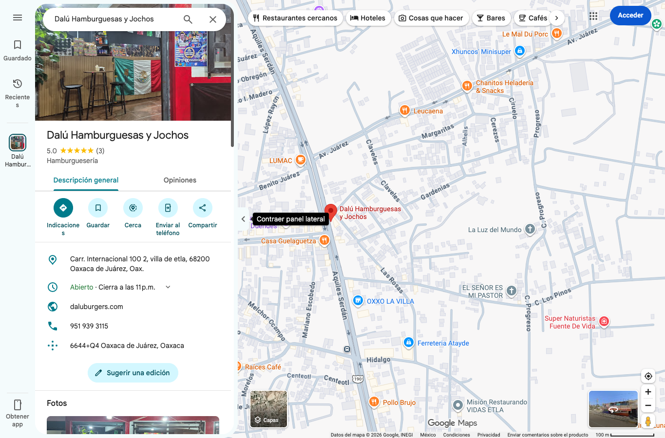 Mapa de Dalú Hamburguesas y Jochos
